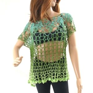 Ombre Green Lace Top Handmade Crochet Lightweight